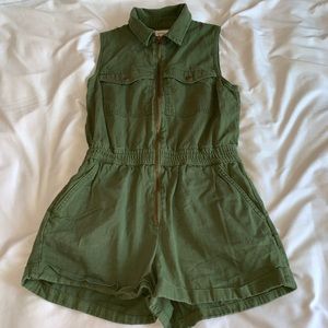 Forever 21 Army Green Denim Zip Up Romper